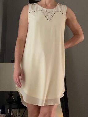 Cream Dress With Silver Studs Around Neck